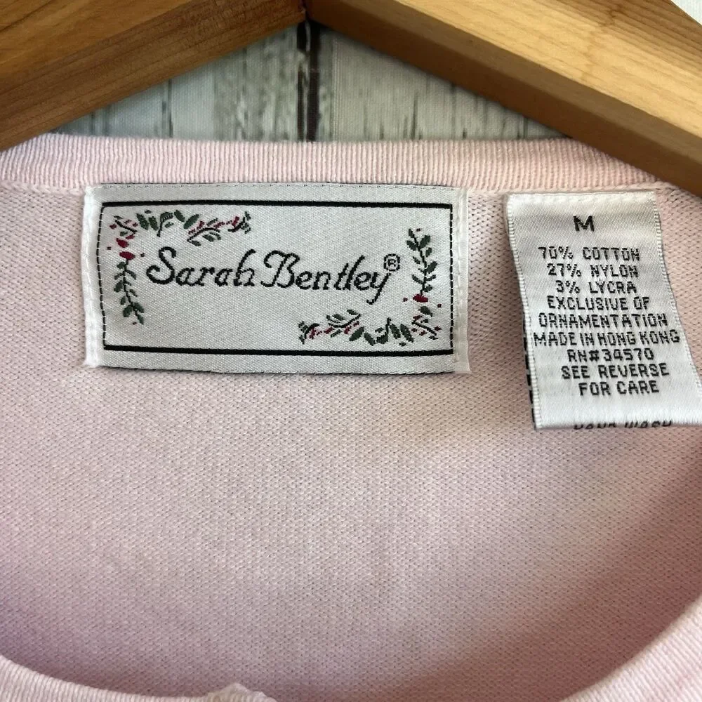 Vintage Sarah Bentley Womens Beaded Cardigan Size M Dainty Pink Grandmacore